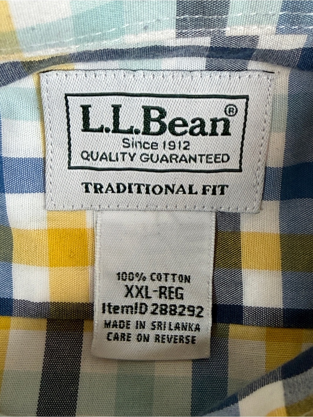 L.L. Bean Men's Yellow, Blue & White Plaid Button-Down Shirt - Picture 4 of 6